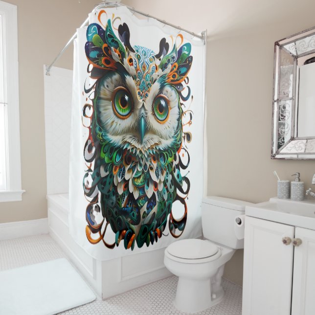 "Mystische Symmetrie: Vibrant Owl Art" Duschvorhang (Beispiel)