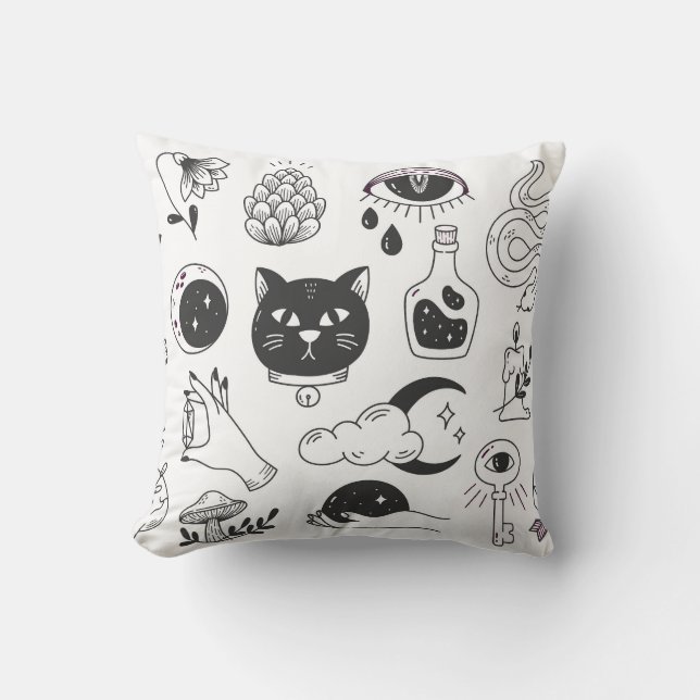 Mystische Tattoo: HandGezeichnet Vintages Abzeiche Kissen (Vorderseite)