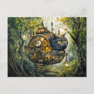 Mystische Uhrwerkkatze Postkarte