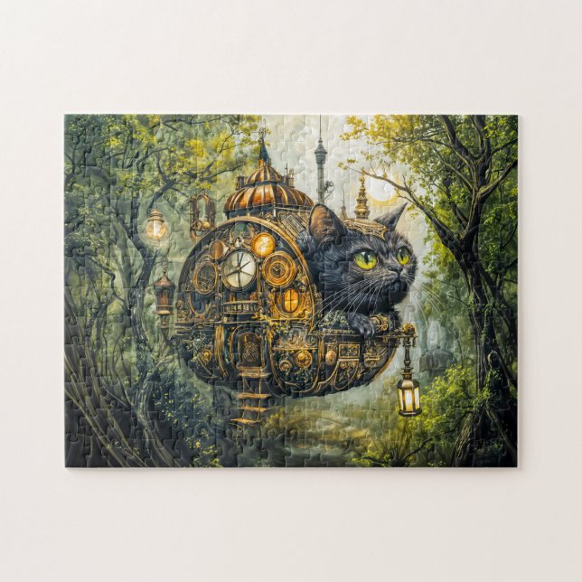 Mystische Uhrwerkkatze Puzzle (Horizontal)
