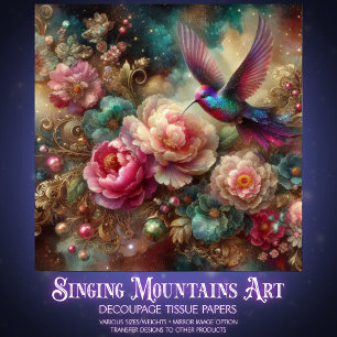 Mystische Vintage-Blumen Kolibri-Decoupage Seidenpapier