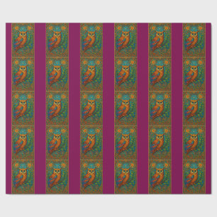 Mystische Volkskunst-Eulen-Illustration – Boho Vin Geschenkpapier