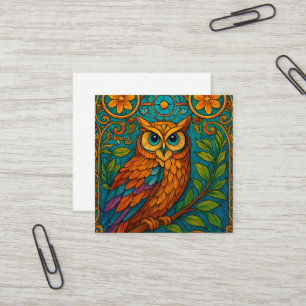 Mystische Volkskunst-Eulen-Illustration – Boho Vin Quadratische Visitenkarte