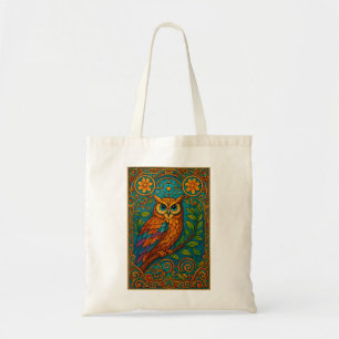 Mystische Volkskunst-Eulen-Illustration – Boho Vin Tragetasche