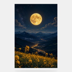 Mystische Vollmond-Bergtal-Acryl-Wandkunst Acrylschild
