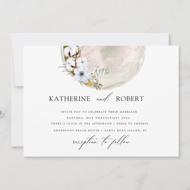 mystische Vollmond-Böhmisch-Rosa Hochzeit Einladung (Vorderseite)