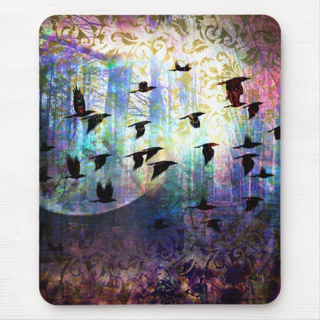 Mystische Wald-und Raben-Mond-Mausunterlage Mousepad (Vorne)