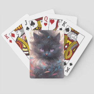 Mystische Wasserfarbe Schwarze Katze   Süße Katze Spielkarten