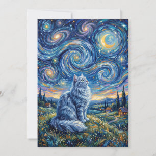 Mystische weiße Katze und kosmischer Himmel Fant Einladung