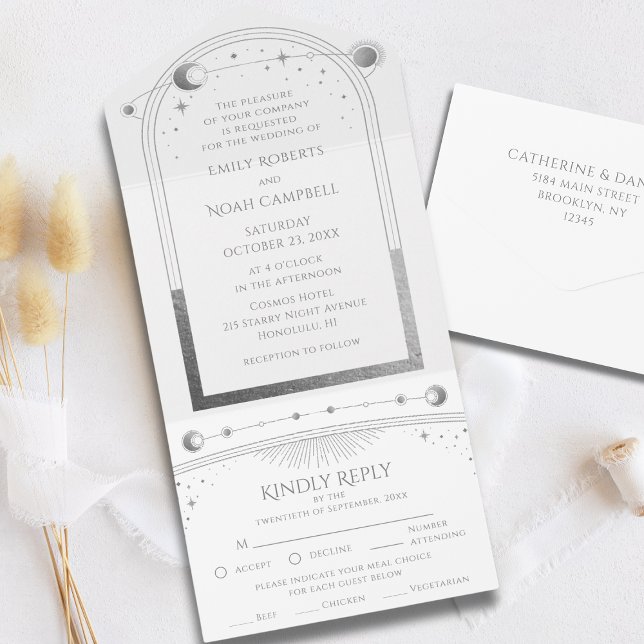 Mystische Weiße Silver Sun Moon Astronomie Raum All In One Einladung (Von Creator hochgeladen)