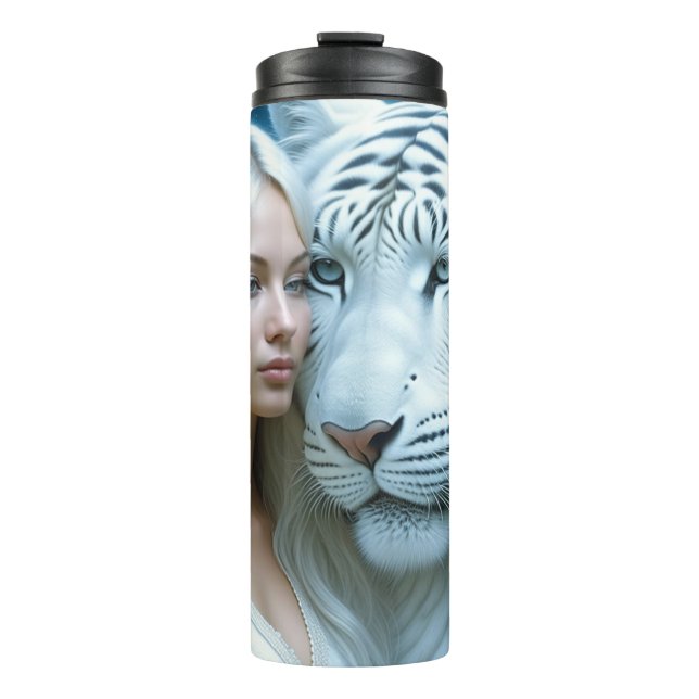Mystische Weiße Tiger und Frauen Personalisiert Thermosbecher (Vorderseite)