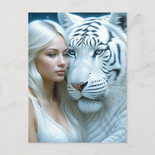 Mystische Weiße Tiger und Frauen Postkarte