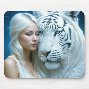 Mystische Weiße Tiger und magische Frauen Mousepad