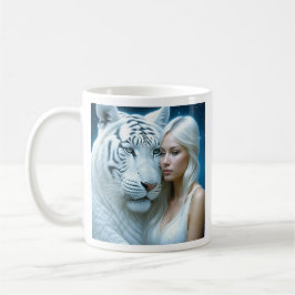 Mystische Weiße Tiger und schöne Frau Kaffeetasse