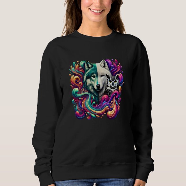 Mystische Wolf- und Schellgrafik Sweatshirt (Vorderseite)