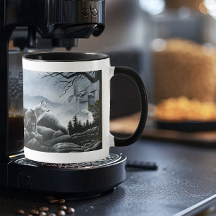 Mystische Wolfswächter bewachen Burg Fantasy-Wildl Tasse
