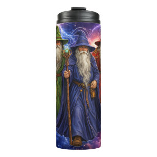 Mystische Zauberer und Blitz Fantasy-Kunst Thermal Thermosbecher