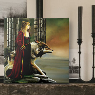 Mystische Zauberin Wolf Wächter Stein Portal Fliese