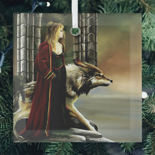 Mystische Zauberin Wolf Wächter Stein Portal Ornament Aus Glas