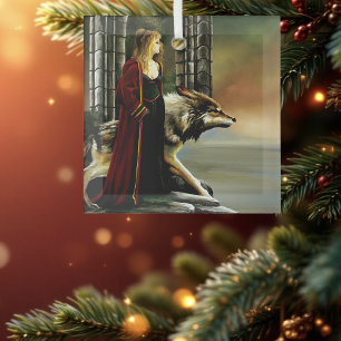 Mystische Zauberin Wolf Wächter Stein Portal Ornament Aus Glas