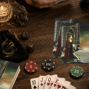 Mystische Zauberin Wolf Wächter Stein Portal Spielkarten