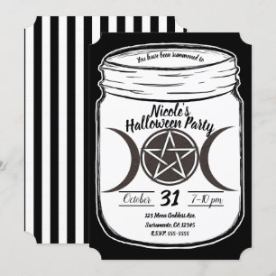 Mystische Zaubermonde Mason-Glas Halloween-Party Einladung