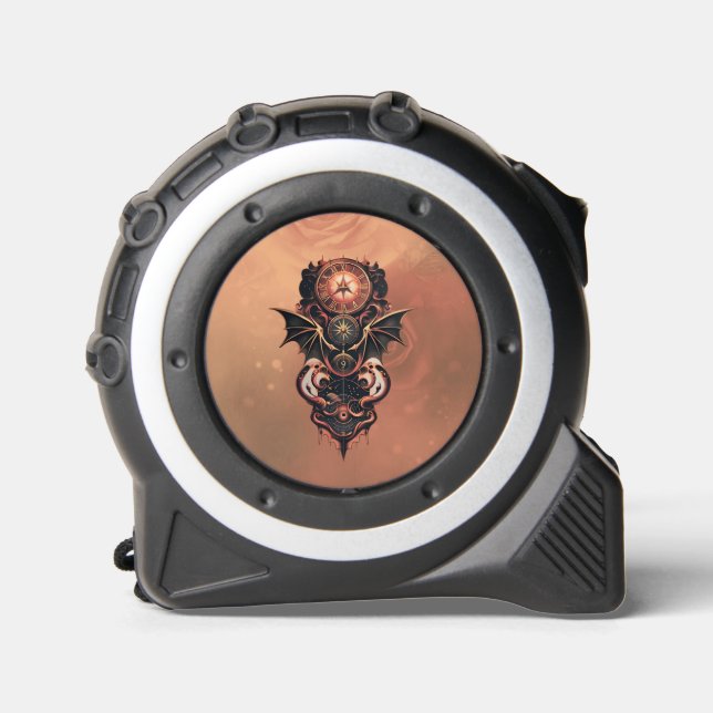 Mystische Zeitreise mit Flügeln, Steampunkuhr. Maßband (Vorderseite)