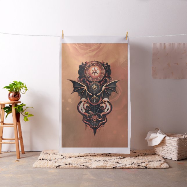 Mystische Zeitreise mit Flügeln, Steampunkuhr. Stoff (Beispiel)