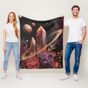 Mystischer Amethyst-Kristall-Blumen-Galaxie-Kunst Fleecedecke