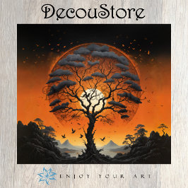 Mystischer Baum beim Sonnenuntergang Decoupage Seidenpapier