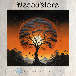 Mystischer Baum beim Sonnenuntergang Decoupage Seidenpapier
