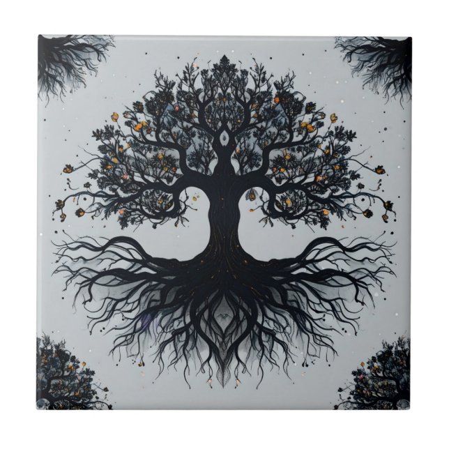 Mystischer Baum der Lebenskultur Fliese (Vorderseite)