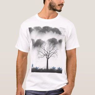 Mystischer Baum Landschaft Schwarz-Weiß Grafik T-S T-Shirt