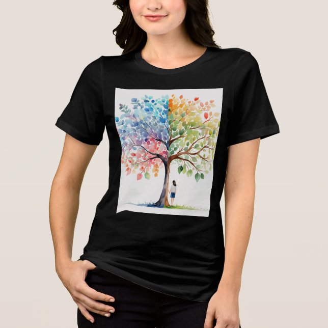 Mystischer Baum unter dem Girl-T - Shirt - Schwarz (Vorderseite)