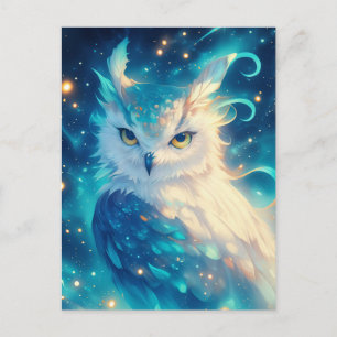 Mystischer blauer Eulen-Sternenporträt Postkarte