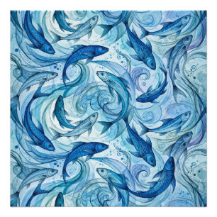 Mystischer blauer Fisch fließt in Harmonie Fotodruck