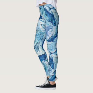 Mystischer blauer Fisch fließt in Harmonie Leggings