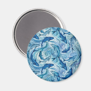 Mystischer blauer Fisch fließt in Harmonie Magnet