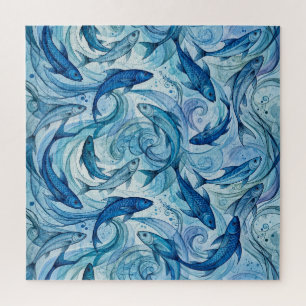 Mystischer blauer Fisch fließt in Harmonie Puzzle