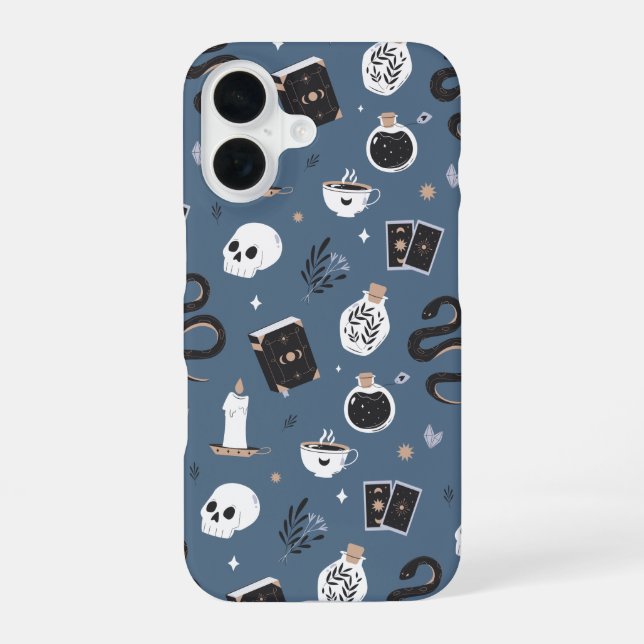 Mystischer Boho-Kristallschädel-Schlangenmuster iPhone 16 Hülle (Rückseite)