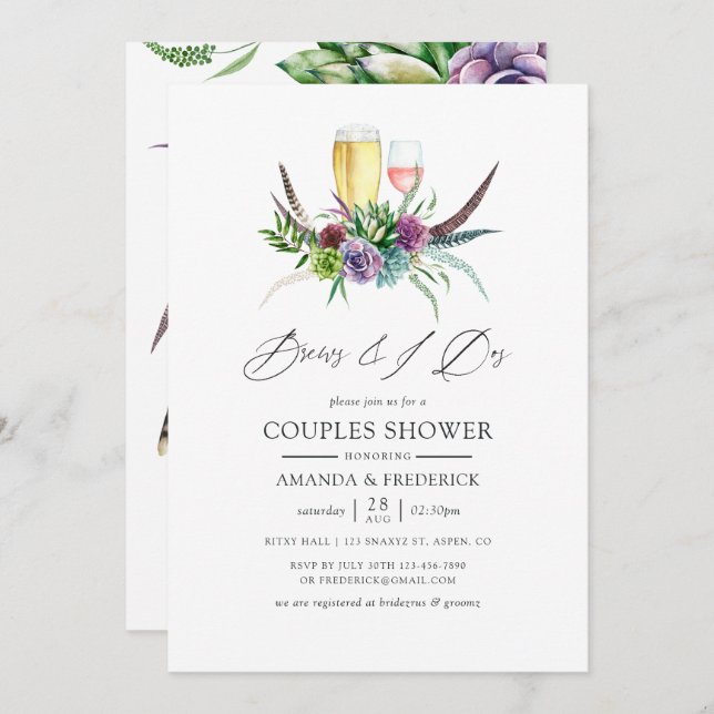 Mystischer Boho sukkulente Brüche vor dem I Dos Einladung (Vorne/Hinten)