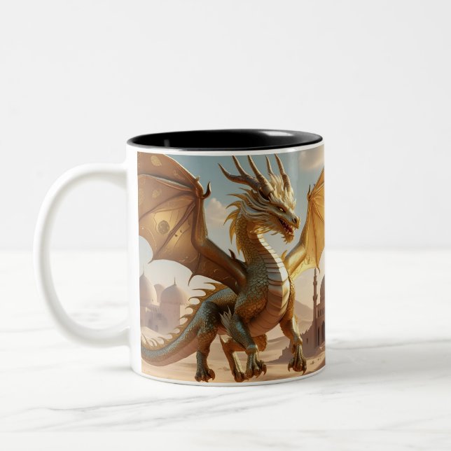 Mystischer Drache in der Wüste - Entwurf von Fanta Zweifarbige Tasse (Links)
