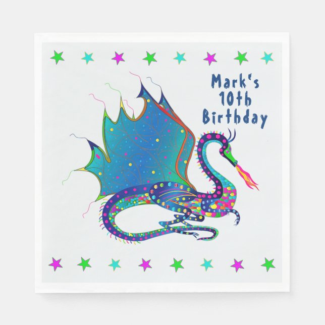 Mystischer Drache in farbiger Kaleidoskop-Sammlung Serviette (Vorderseite)