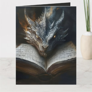 Mystischer Drache liest alte Bücher Postkarte Be