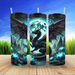Mystischer Drache unter Mondlicht Thermosbecher