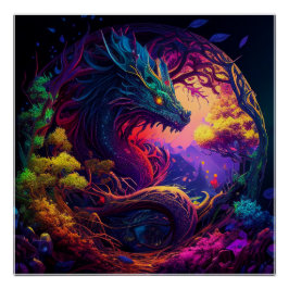 Mystischer Drache verzauberte Forest Fantasy Poster