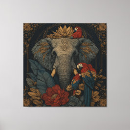 Mystischer Dschungel-Elefant & Papagei-Leinwand-Wa Leinwanddruck