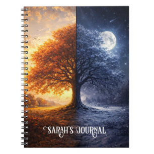 Mystischer Eichenbaum Tag Nacht Mond Journal Notizblock