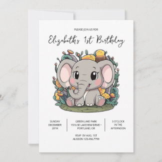 Mystischer Elefant 1. Geburtstag digital Einladung