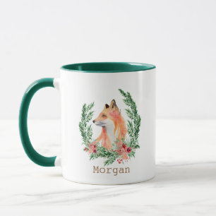 mystischer Fuchs Immergrüner Kranz Monogramm Beche Tasse